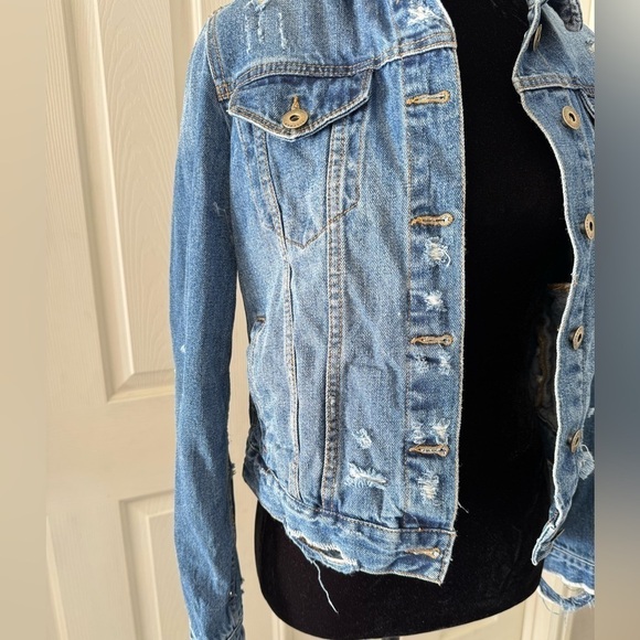 Pistola Size S Denim Jean Jacket Button Down Cotton Pockets Distressed Cropped - Picture 4 of 12